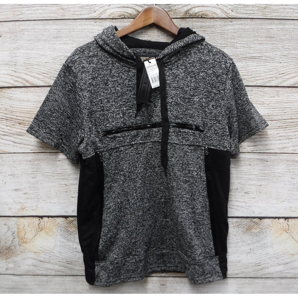 Brooklyn Xpress Shirt Mens Small Black Hooded with Zipper Embellishments New